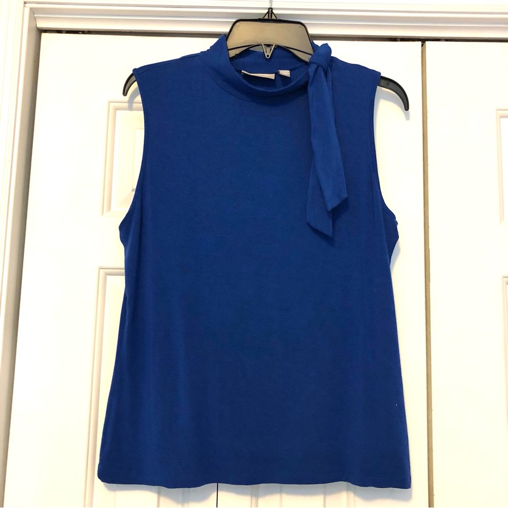 Royal Blue Sleeveless Knit Top Tie Neck Large Croft & Barrow